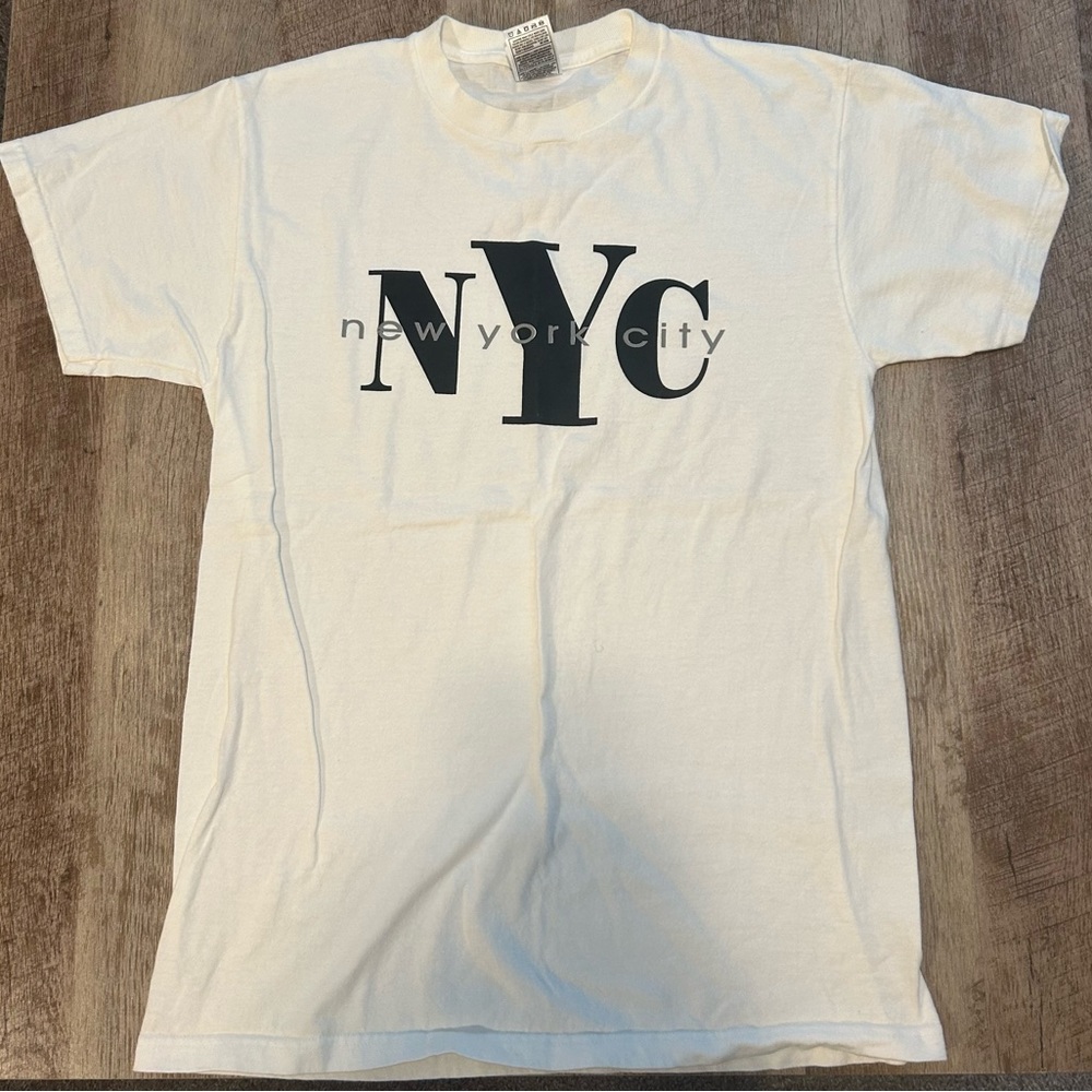 Y2k Fruit of the Loom Men's White and Black  NYC T-shirt SZ M